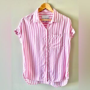 Lola River Pink & White Striped Button-Up Blouse Size Small 100% Tencel -Coastal